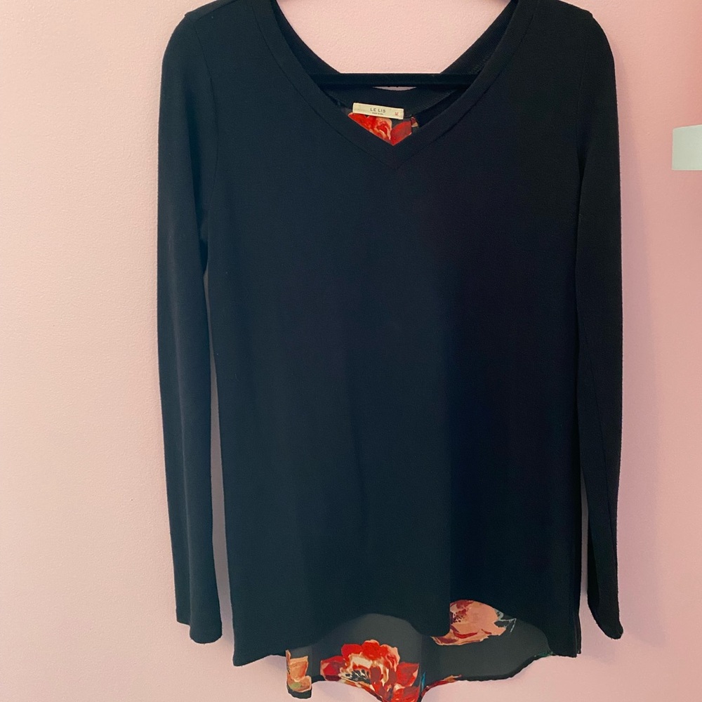 Black Long Sleeve Top with Floral Back